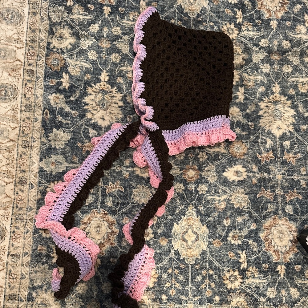 Pink and Purple Ruffled Knit Scarf - Picture 2 of 6
